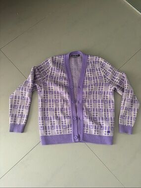 Acne Studios Lavender and Cream Patterned Knit Cardigan